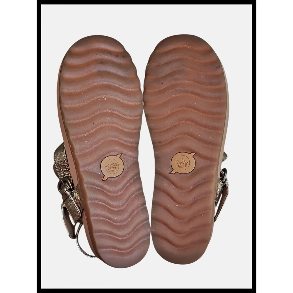 BORN Reta Leather Comfort T-strap Thong Sandals Double Buckle Gold Foil 8 - Picture 11 of 13